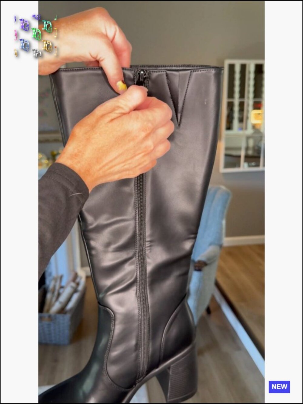 Knee High Chunky Heeled Platform Boots Square Toe Side Zipper Women's Tall Boots - Picture 7 of 7